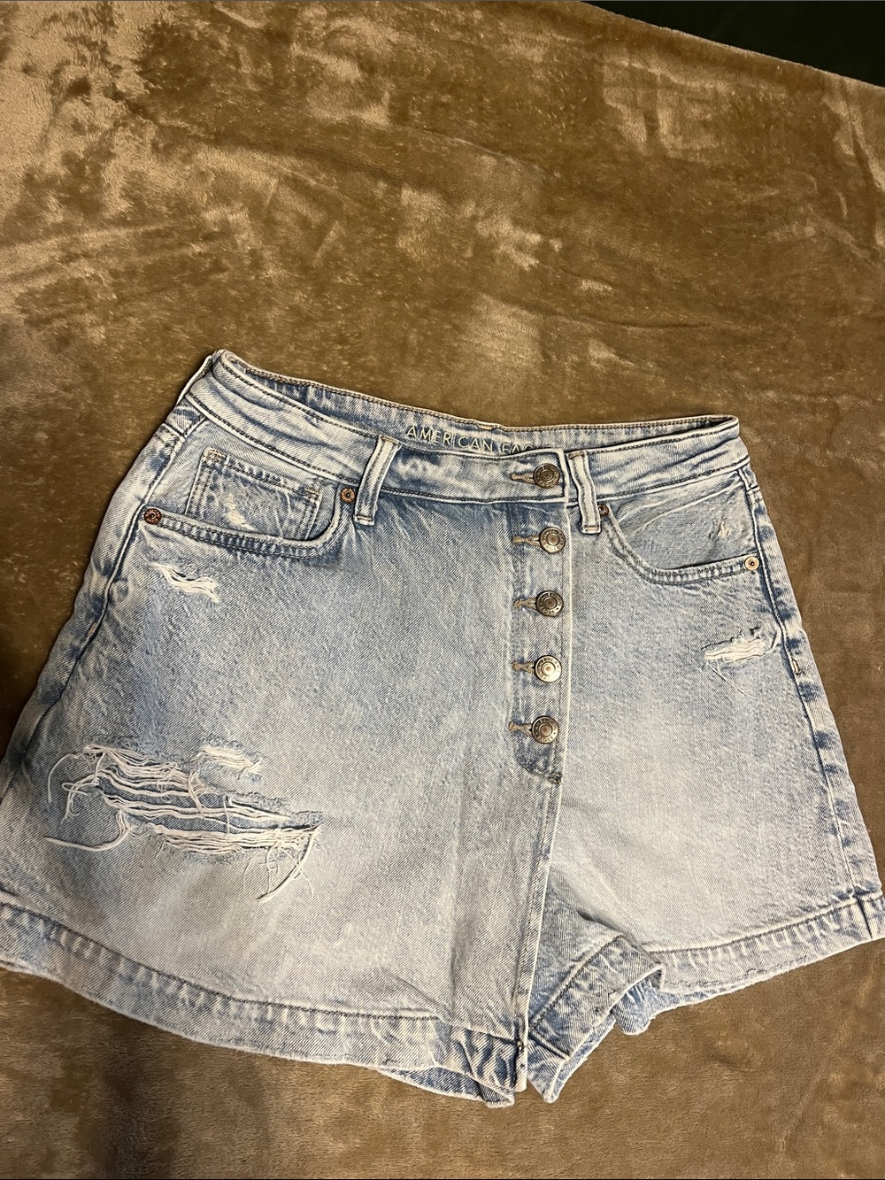 American Eagle Outfitters Light Blue Distressed Button-Front Jean Shorts